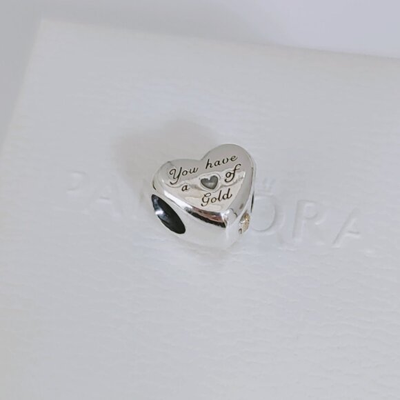 Pandora Domed Golden Heart Charm Dangle S925 Sterling Silver Bracelet Pendant - Picture 3 of 8